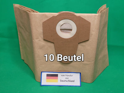 Ein Satz von 10 Beuteln kompatibel mit Einhell für 20 Liter Volumen Behälter (Unbekannt/Sonstige) steht aufrecht auf einem grünen Hintergrund. Oben ist "10 Beutel" abgebildet, darunter ein Etikett mit der deutschen Flagge und "vom Händler aus Deutschland"