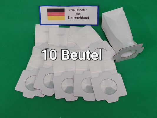 Zehn Staubsaugerbeutel (10 Beutel kompatibel mit Makita DCL182 CL107 CL102 BCL182 CL072, Marke: Unbekannt/Sonstige) liegen auf grünem Untergrund, dazu eine Karte "vom Händler aus Deutschland - Dritthersteller".