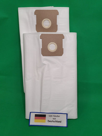 Zehn weiße, mehrlagige Vlies-Vakuumbeutel, die mit dem Einhell TC-VC 1812S/1815S/TE-VC 18/10 Li Solo Power X Change (Marke: Unbekannt/Sonstige) kompatibel sind, sind auf grünem Hintergrund abgebildet, mit einer Karte, auf der die deutsche Flagge abgebilde