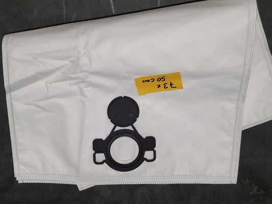 Auf dunklem Untergrund ist ein gefalteter weißer Immer-Saugut-Staubsaugerbeutel mit rundem Kunststoffanschluss abgebildet. Darüber befindet sich ein gelbes Etikett mit der Aufschrift „73 x 50 cm“. Passend für PARKSIDE PERFORMANCE WerkstattSauger PPWD 30 A1, PPWD 30 B2.