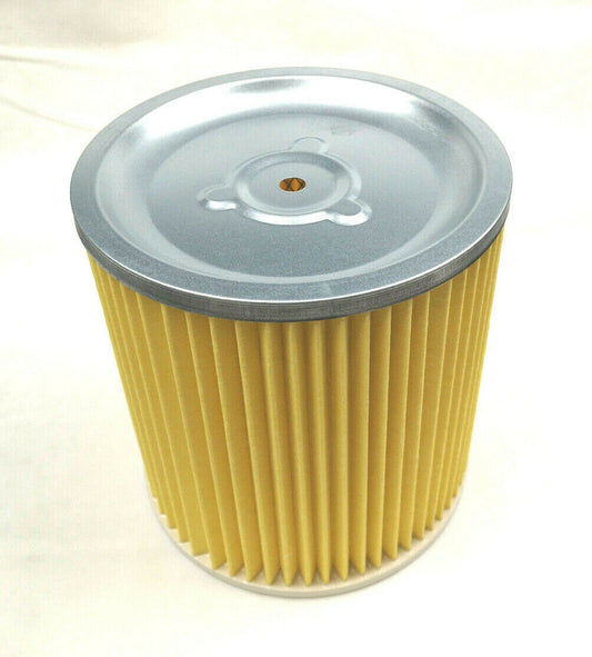 Der Mistervac OHG Filter kompatibel mit Kärcher 2001, 2201, 3011, NT 301, K 2001, K 2201, K2901 S, K2901 Plus und K3000 Plus ersetzt 6.414.354.0 #1 ist ein zylindrischer Papierfilter mit silbernen Metall-Endkappen und zentraler Öffnung.