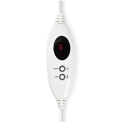 Der Immer-Saugut-Fußwärmer-Controller von Nedis ist ein ovales, weißes elektrisches Gerät mit einer digitalen Anzeige, auf der die Zahl „6“ in Rot angezeigt wird. Er ist speziell für die Steuerung Ihres elektrischen Fußwärmers konzipiert. Unter der Anzeig