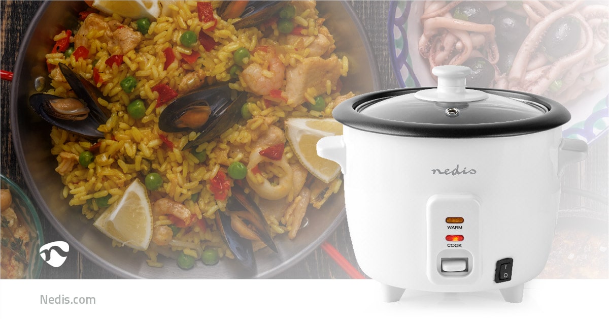 Nedis - Reiskocher - 0,6 Liter, 300 W, Aluminium-Dampfer, Antihaft-Beschichtung, Herausnehmbare Schüssel, Automatische Abschaltung