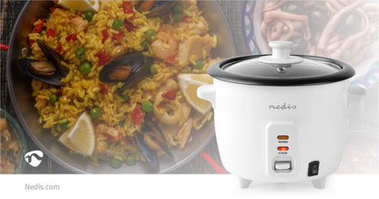 Nedis - Reiskocher - 0,6 Liter, 300 W, Aluminium-Dampfer, Antihaft-Beschichtung, Herausnehmbare Schüssel, Automatische Abschaltung
