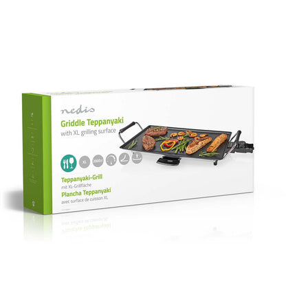 Nedis - Teppanyaki-Tischgrill - 5 Wärmeeinstellungen, Antihaft-Beschichtung, Abnehmbare Teile, Cool-Touch-Griff, Anti-Rutsch, Backfläche 47.5 x 26.5 cm